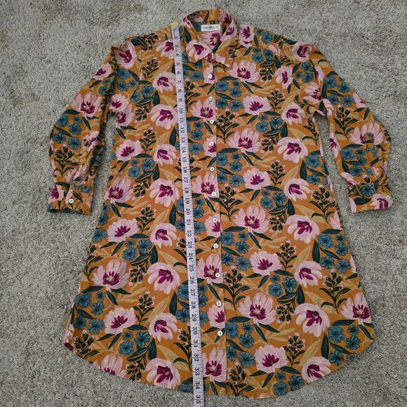 Natural Life Floral Shirt Dress Yellow Coastal Boho Tunic Sz S Artsy Resort wear - Picture 7 of 8